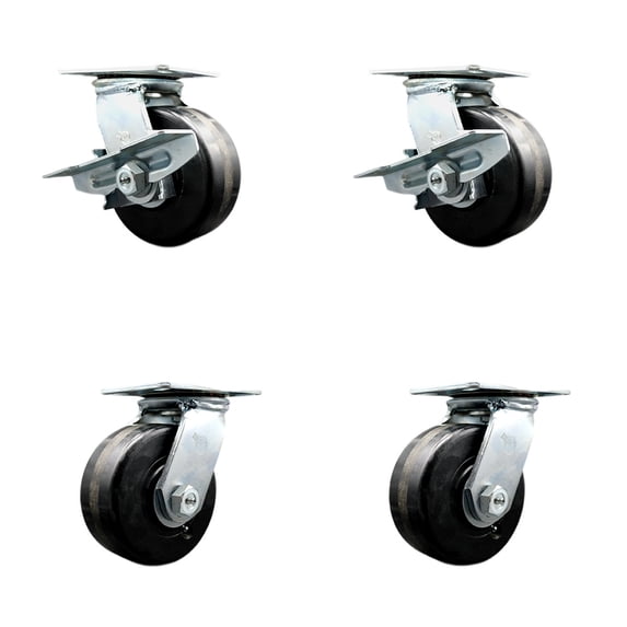 6 Inch Phenolic Wheel Heavy Duty Top Plate Swivel Caster Set with 2 Brakes SCC