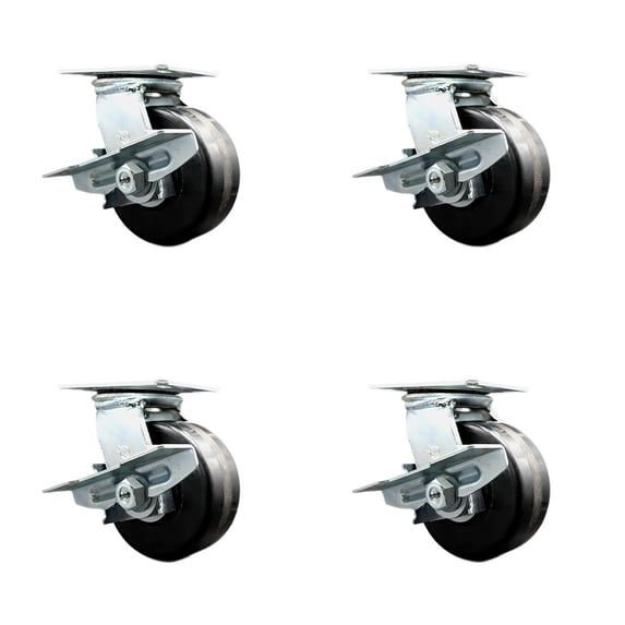 6 Inch Phenolic Wheel Heavy Duty Top Plate Swivel Caster with Brakes Set of 4