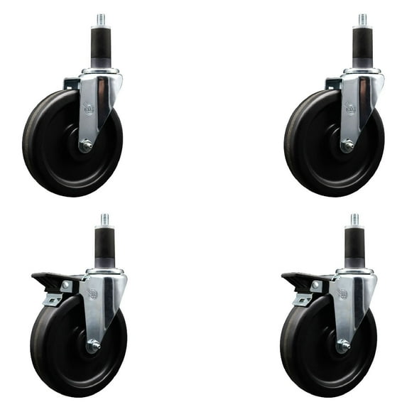6 Inch Phenolic Wheel Swivel 1-1/4 Inch Expand Stem Caster Set 2 Brakes SCC