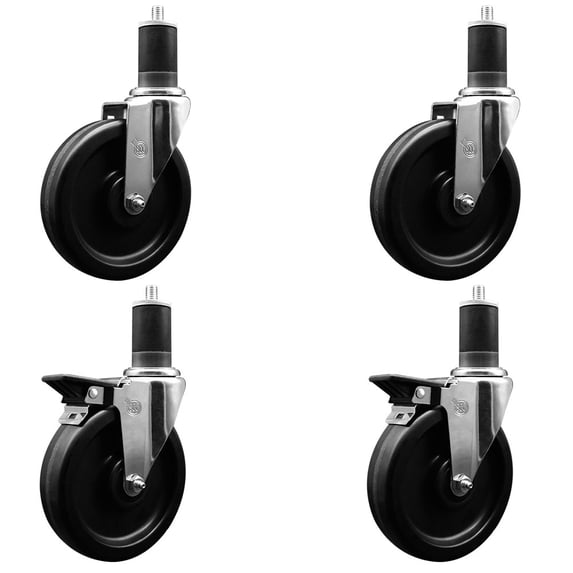 6 Inch Phenolic Wheel Swivel 1-5/8 Inch Expanding Stem Caster Set 2 Brakes SCC