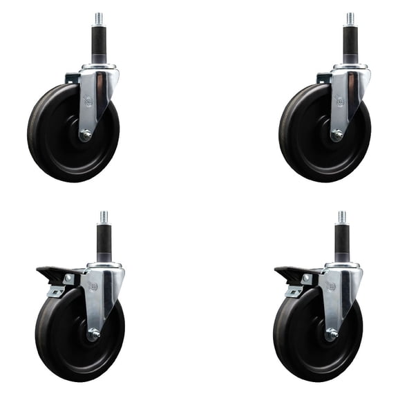 6 Inch Phenolic Wheel Swivel 1 Inch Expand Stem Caster Set 2 Brakes SCC