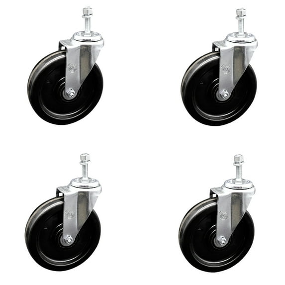 6 Inch Phenolic Wheel Swivel 10mm Threaded Stem Caster Set Service Caster