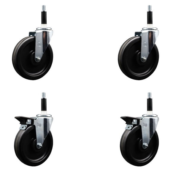 6 Inch Phenolic Wheel Swivel 7/8 Inch Expand Stem Caster Set 2 Brakes SCC