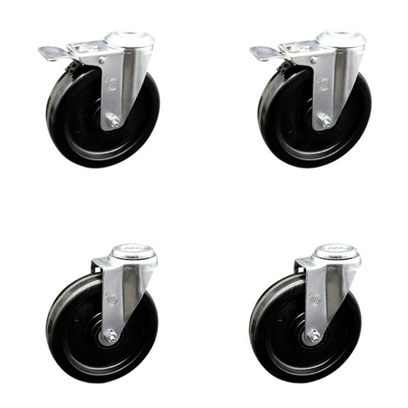 6 Inch Phenolic Wheel Swivel Bolt Hole Caster Set with 2 Total Lock Brake SCC