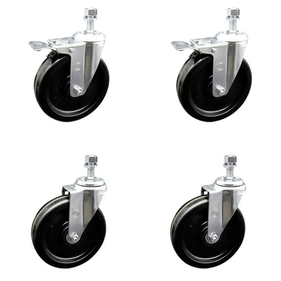 6 Inch Phenolic Wheel Swivel ½ Inch Threaded Stem Caster Set 2 Total Lock Brake