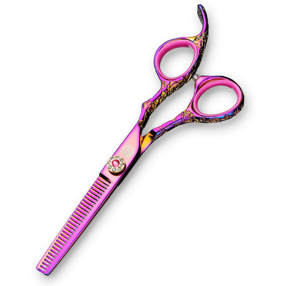 6 Inch Pink Hair Thinning Scissors - Saki Kohana - Made from 440C Stainless Steel - For Professional Hairdressers