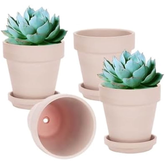 6 Inch Pink Terracotta & Clay Pots for Plant with Saucer - 4 Pack Medium Terra Cotta Planter with Drainage Hole, Flowerpot for Indoor Outdoor Plants, Crafts, Wedding Favor