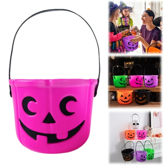 6-Inch Plastic Halloween Candy Basket - Jack-O-Lantern Pumpkin Pail for Trick-or-Treat, Party Bowls, and Cauldron-Themed Candy Holding