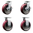 thumbnail image 1 of 6 Inch Poly on Aluminum Caster Set with Ball Bearings 2 Brakes 2 Rigid SCC, 1 of 2