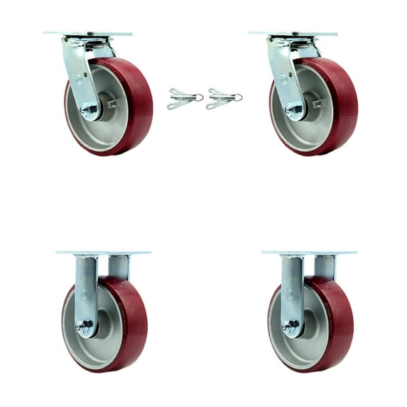 6 Inch Poly on Aluminum Caster Set with Ball Bearings 2 Swivel Lock 2 Rigid SCC