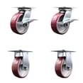 thumbnail image 1 of 6 Inch Poly on Aluminum Caster Set with Roller Bearing 2 Brakes and 2 Rigid SCC, 1 of 2