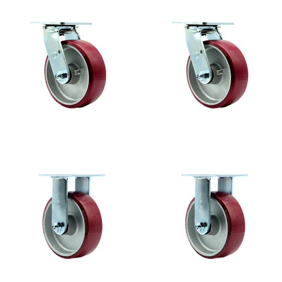 6 Inch Poly on Aluminum Caster Set with Roller Bearings 2 Swivel 2 Rigid SCC