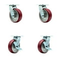 thumbnail image 1 of 6 Inch Poly on Aluminum Swivel Caster Set with Roller Bearings 2 Brakes SCC, 1 of 2