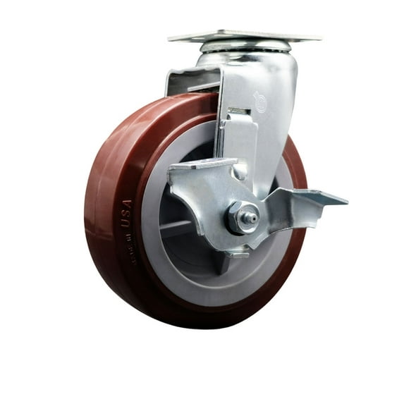 6 Inch Poly on Polyolefin Swivel Caster with Ball Bearing and Brake SCC