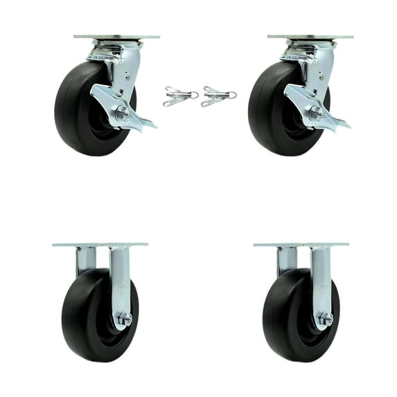 6 Inch Polyolefin Caster Set with 2 Brakes/Swivel Lock 2 Rigid Service Caster