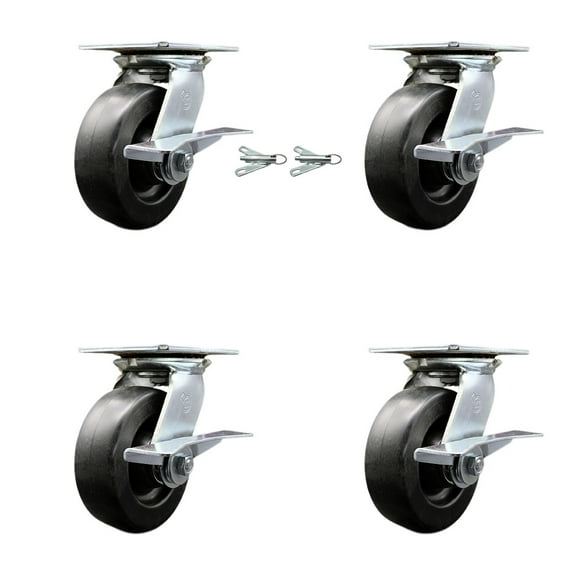 6 Inch Polyolefin Caster Set with Roller Bearing 4 Brake and 2 Swivel Lock SCC