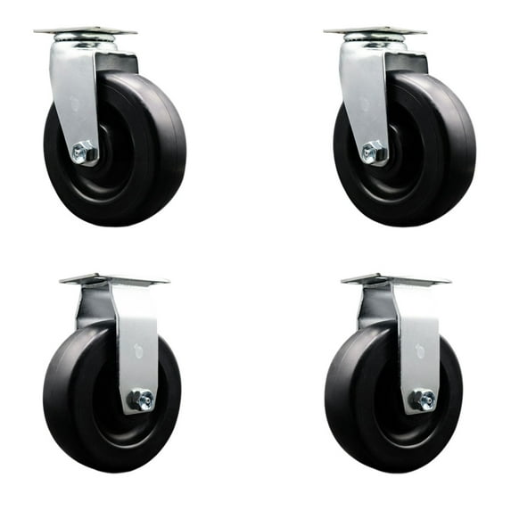 6 Inch Polyolefin Caster Set with Roller Bearings 2 Swivel 2 Rigid SCC