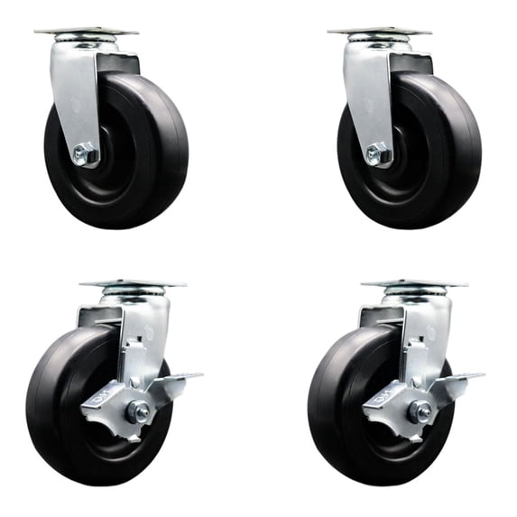 6 Inch Polyolefin Swivel Caster Set with Ball Bearings 2 Brakes SCC