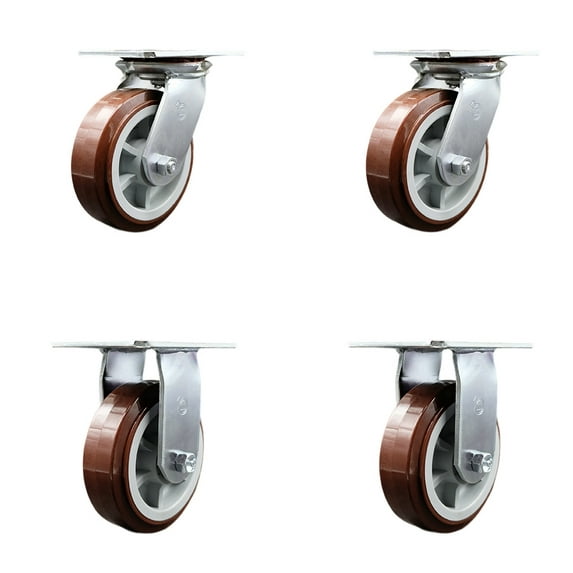 6 Inch Polyurethane Caster Set with Ball Bearings 2 Swivel 2 Rigid SCC