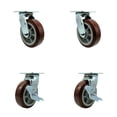 thumbnail image 1 of 6 Inch Polyurethane Swivel Caster Set with Roller Bearings 2 Brakes SCC, 1 of 2