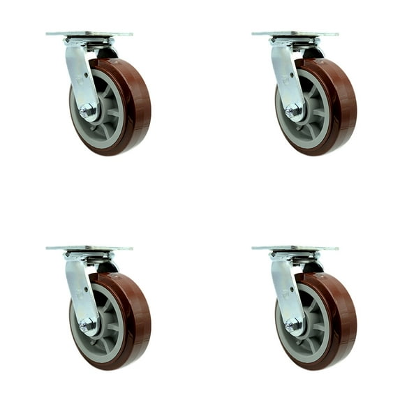 6 Inch Polyurethane Wheel Swivel Caster Set with Roller Bearing Service Caster
