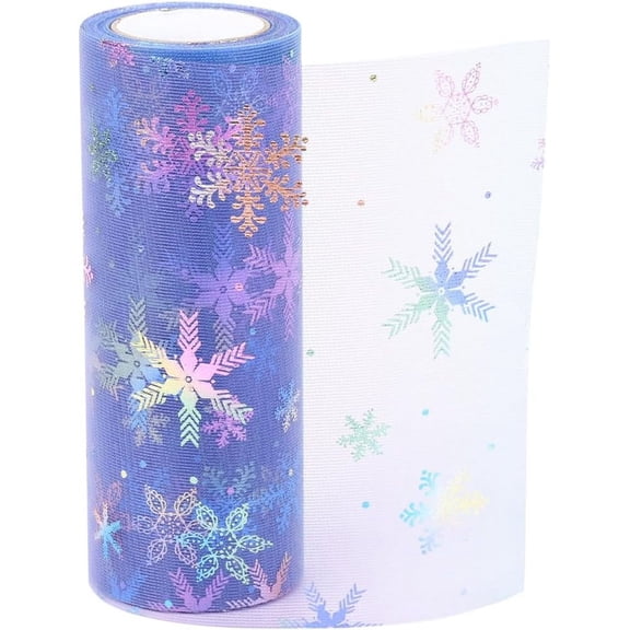 6 Inch Purple Snowflake Print Sheer Mesh Ribbon Wide Glitter Gradient Metallic Sparkling Netting Tulle Fabric Roll Bulk for Sewing Making Crafts Gift Wrapping Wreaths Christmas DIY Supply diy