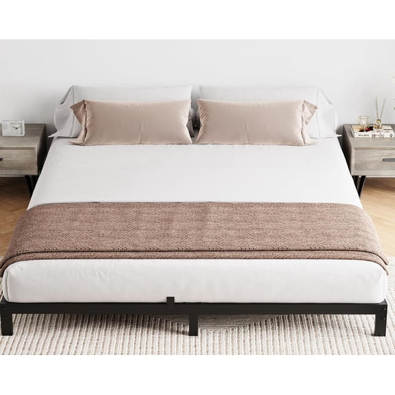 6-Inch Queen Low-Profile Metal Bed Frame, Heavy-Duty Steel Slats Support, Noise-Free Platform Bed, Easy Assembly, No Box Spring Needed, Black