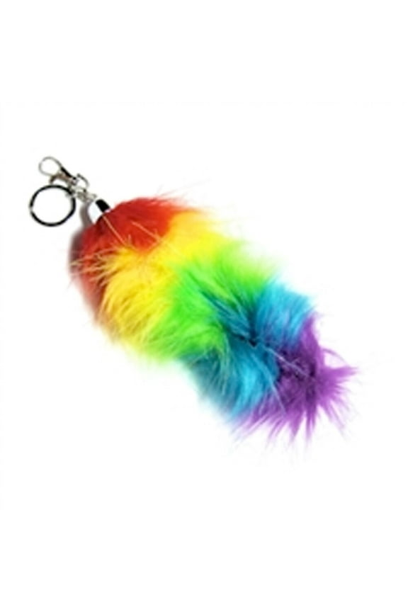 6" Inch Rainbow Faux Fox Tail - LGBT Gay and Lesbian Pride Synthetic Keychain