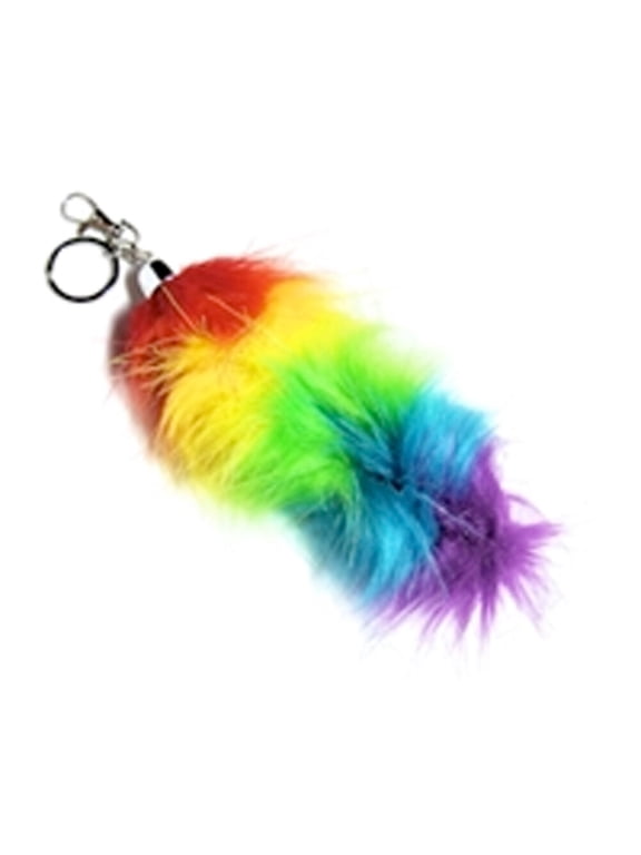 6" Inch Rainbow Faux Fox Tail - LGBT Gay and Lesbian Pride Synthetic Keychain