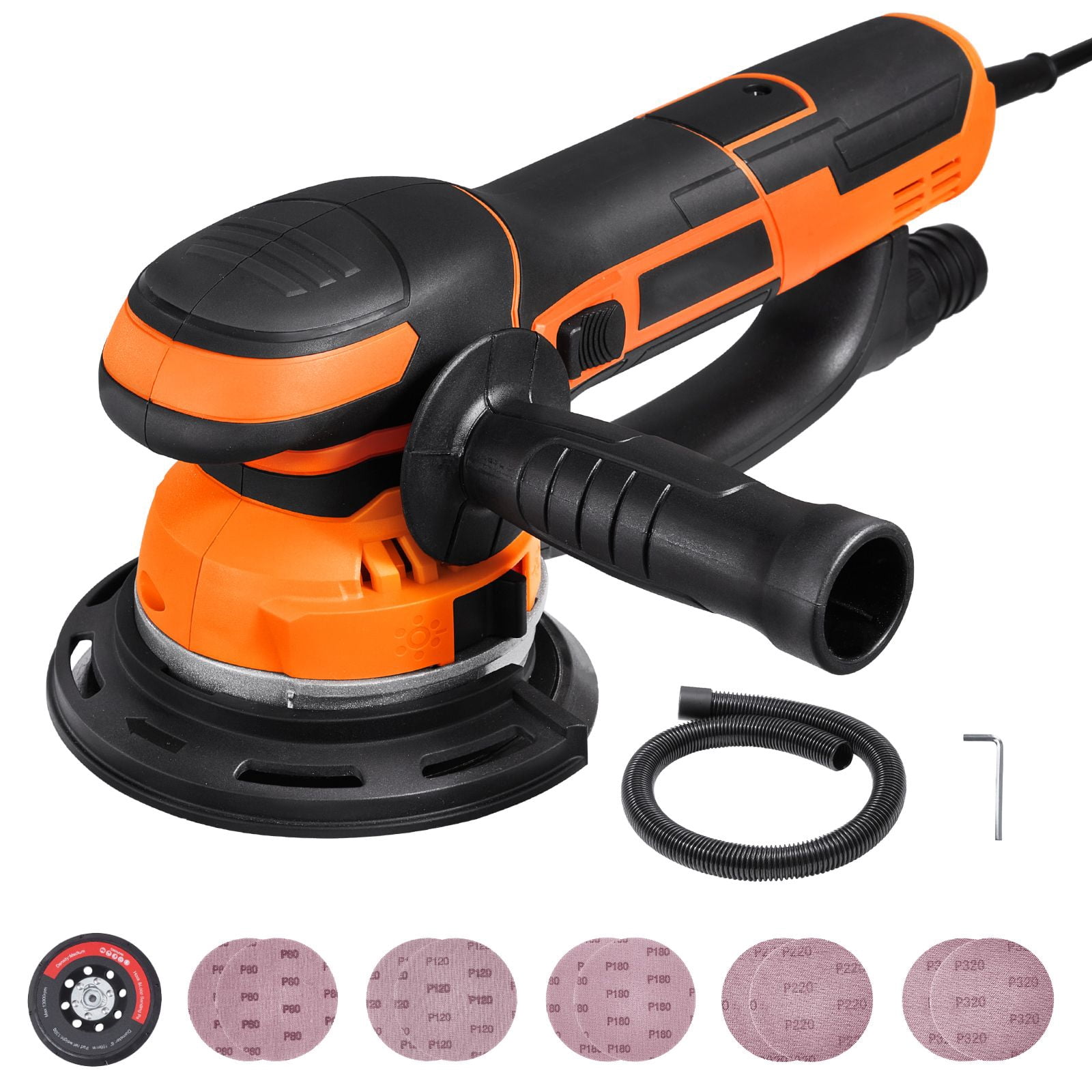 6 Inch Random Orbital Sander with 850W Motor, 3300-7400 RPM, Dual-Action Mode, 10 Sandpapers, for Wood Metal Wall Sanding