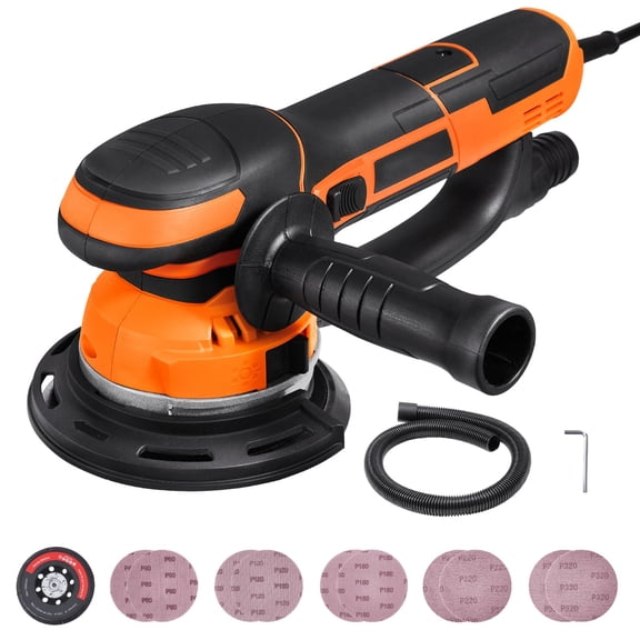 6 Inch Random Orbital Sander with 850W Motor, 3300-7400 RPM, Dual-Action Mode, 10 Sandpapers, for Wood Metal Wall Sanding