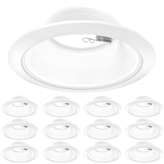 6 Inch Recessed Ceiling Light Trim 12 Pack White Detachable Ring Baffle