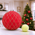 thumbnail image 1 of 6 Inch Red Flocked Christmas Ball Ornament with Gold Thread Diamond Pattern, Shatterproof Large Xmas Tree Hanging Bauble for Party Decor, 1 of 7