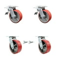 thumbnail image 1 of 6 Inch Red Poly on Cast Iron Caster Set with Ball Bearing 2 Brakes 2 Swivel Lock, 1 of 2