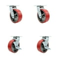 thumbnail image 1 of 6 Inch Red Poly on Cast Iron Caster Set with Ball Bearings 2 Swivel Lock 2 Brake, 1 of 2