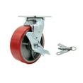 thumbnail image 1 of 6 Inch Red Poly on Cast Iron Caster with Roller Bearing and Brake/Swivel Lock, 1 of 2