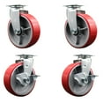 thumbnail image 1 of 6 Inch Red Poly on Cast Iron Swivel Caster Set with Roller Bearings 2 Brakes, 1 of 2