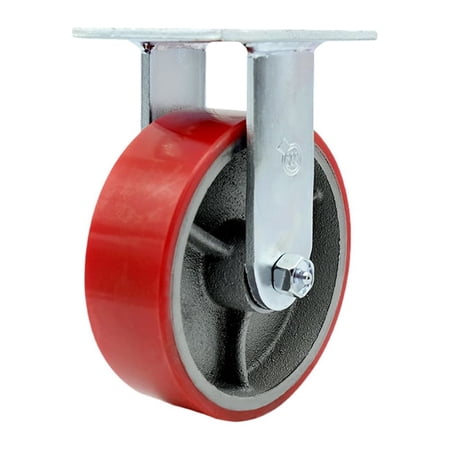 6 Inch Red Poly on Cast Iron Wheel Rigid Caster with Ball Bearing Service Caster