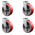 thumbnail image 1 of 6 Inch Red Poly on Cast Iron Wheel Swivel Caster Set with Ball Bearings SCC, 1 of 2