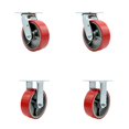 thumbnail image 1 of 6 Inch Red Poly on Steel Caster Set with Roller Bearings 2 Swivel Lock 2 Rigid, 1 of 2