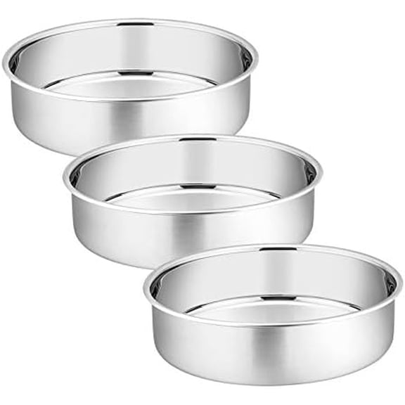 6 Inch Round Cake Pan Set of 3, Stainless Steel Round Baking Layer Pans Bakeware for Layer Birthday Cake, Fit Oven/Pots/Pressure Cooker, Leakproof & Dishwasher Safe, Silver