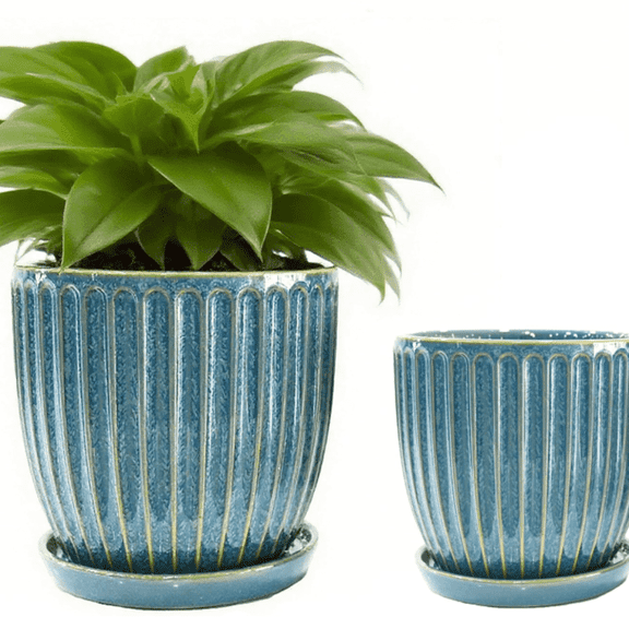 BVIEAKD 5 + 6 Inch Glaze Blue Ceramic Plant Pots  for Indoor/Outdoor Plants - Succulent, Snake Plant, Money Tree, Aloe Vera, Basil Planter