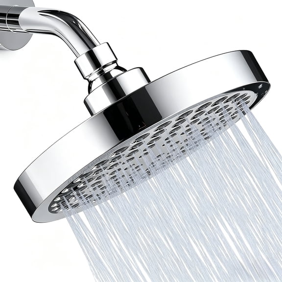 6 Inch Round High Pressure Rainfall Shower Head, Easy Install Energy Saving Bathroom Shower Fixture, Silver