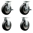 thumbnail image 1 of 6 Inch Rubber on Aluminum Caster Set with Ball Bearings 2 Brakes 2 Rigid, 1 of 2