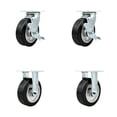 thumbnail image 1 of 6 Inch Rubber on Aluminum Caster Set with Roller Bearings 2 Brakes 2 Rigid SCC, 1 of 2