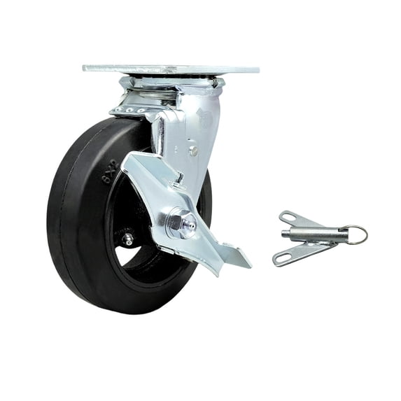 6 Inch Rubber on Steel Caster with Roller Bearing and Brake/Swivel Lock SCC