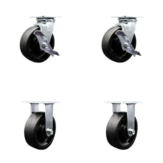 6 Inch SS Glass Filled Nylon Caster Set with 2 Brakes/Swivel Lock 2 Rigid SCC