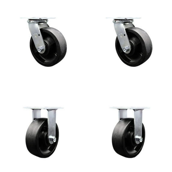6 Inch SS Glass Filled Nylon Caster Set with Ball Bearings 2 Swivel 2 Rigid SCC
