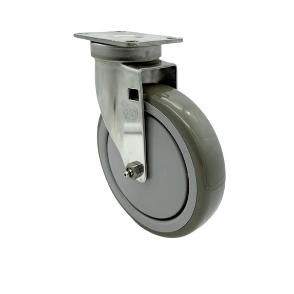 6 Inch SS Gray Polyurethane Wheel Swivel Top Plate Caster Service Caster Brand