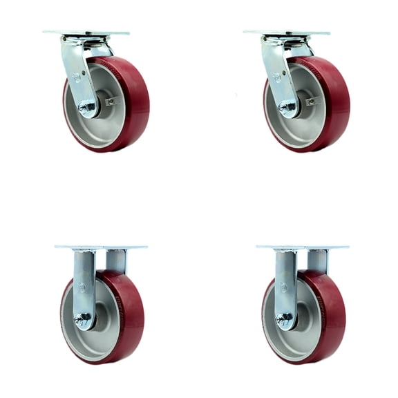 6 Inch SS Poly on Aluminum Caster Set with Delrin Bearings 2 Swivel Lock 2 Rigid